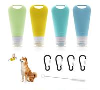 HMCEY 4 Piezas Botes Viaje Silicona Rellenables 90 ML,Botes para Gel y Champu Viajes,Travel Bottle Set,Botellas de Viaje Avion,Bote Gel Recargable,Tubo de Alimentación Perro con Mosquetón e Cepillo