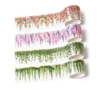 HMCEY 4 Piezas Cinta Adhesiva Decorativa Flores,Scrapbooking Washi Tape Flores, Cinta de Pegatinas Aesthetic Journal,Pegatinas Decorativas para Album de Fotos para Artesanía, Álbumes de Recortes
