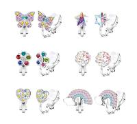 HMCEY 6 Pares Pendientes Clip Niña Sin Agujero Hipoalergenicos,Princesa Pendientes de Pinza,Joyería Pendiente Sin Perforacion Mujer,Pendiente Mariposa, Flor, Arcoiris, Amor,Clip On Earrings Kids