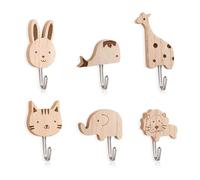 HMCEY 6 Piezas Ganchos Adhesivos para Pared Infantil,Colgador Pared Adhesivo Madera Animales,Perchero Baño Infantil,Adhesive Hooks,Percha Adhesiva Baño Madera,Ganchos Autoadhesivos para Colgar
