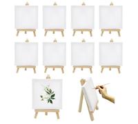 HMCEY 9 Piezas Mini Lienzos con Caballete 10 X 10 CM,Caballetes de Pintura para Mesa,Mini Caballete de Madera Plegable,Tablero Lienzos para Pintar Niños,Soporte para Lienzo para Pintado a Mano DIY