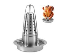 HMCEY Asador de Pollos de Acero Inoxidable,Soporte para Pollo Al Horno,Asador Barbacoa con Bandeja de Goteo,Parrilla para Asar Pollo,Asado Rack Antiadherente,Chicken Holder para Cocina,Camping