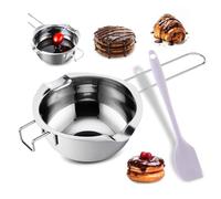 HMCEY Cazo Baño Maria 400 ML,Olla Acero Inoxidable para Derretir Chocolate,Recipiente para Fundir Chocolate con Espátula Silicona,Cuenco Baño Maria para Fundir Cera,Olla Fusion Velas para Queso