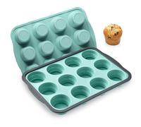 HMCEY Molde Muffins Silicona 12 Cavidades,Moldes Magdalenas Horno,Molde Cupcakes Antiadherente,Moldes Reposteria Reutilizables para Bizcocho,Pasteles,Muffin Tray Air Fryer,Pudines-22.3 x 31 x 3.6 CM