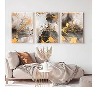 HMDKHI Conjunto de imágenes de pared islámicas, imágenes islámicas Caligrafía árabe dorada Imágenes de pared de Alá Sala de estar Lienzo Póster Impresiones de arte Decoración - Sin marco (50x70cm*3)