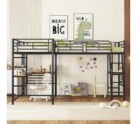 Hmdpoo Cama Alta 90x200cm con Escritorio, Litera Doble de Metal y MDF, Escalera Doble, Barandilla Alta, Negro, Dimensiones 297.5x205.2x170cm, para Niños Mayores de 6 Años