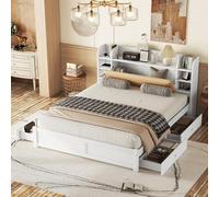 Hmdpoo Cama de 180x200cm con Cabecero Abatible, Madera de Pino Blanca, 4 Cajones de Almacenamiento, 226x188x110cm