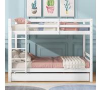Hmdpoo Cama Litera Triple de Pino con Cama Nido, 140x200cm, Color Blanco, Escalera Estable, Barandillas Altas, para Niños y Huéspedes, Dimensiones 204.5x145x150cm