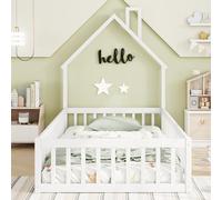 Hmdpoo Kinderbett Polsterbett Hausbett Schornsteinform mit Lattenrost Kiefernholz Weiß Grau 90x200 140x190 140x200 (Blanco, 90 x 200 cm)