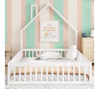 Hmdpoo Kinderbett Polsterbett Hausbett Schornsteinform mit Lattenrost Kiefernholz Weiß Grau 90x200 140x190 140x200 (Blanco, 140 x 200 cm)