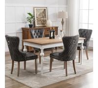 Hmdpoo Silla de Comedor Tapizada con Terciopelo Gris, Patas de Madera Maciza, Diseño de Aldaba en Respaldo, Tachuelas Decorativas, 53x46.5x95cm, Set de 4
