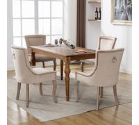 Hmdpoo Silla de Comedor Tapizada en Terciopelo Beige, Set de 4, con Tachuelas Decorativas y Patas de Madera Maciza, 55x61x91 cm