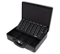 HMF 10026-02 Caja de caudales, caja de dinero con bandeja de recuento de monedas, 2 asas, 30 × 24 × 9 cm, negra