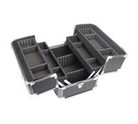 HMF 14901-02 Maletín de cosméticos de aluminio con separadores individuales, maletín de maquillaje vacío | 33 x 22,5 x 24 cm | Negro