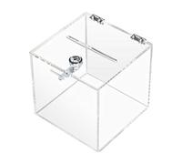 HMF 46919 Caja de donación de acrílico con cerradura | 15 x 15 x 15 cm | DIN A6 | Transparente