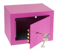 HMF 49216-15 Caja fuerte pequeña con llave, caja fuerte para muebles, 23 x 17 x 17 cm, color rosa