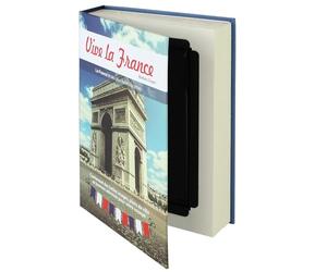 HMF 80925 caja fuerte en forma de libro, caja de caudales camuflada, páginas de papel auténticas, "Vive la France", 23 × 15 × 4 cm, rotulación en francés