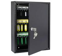 HMF Armario para Llaves de Acero, Caja de Llaves con Cerradura para Oficina, administración o Flota de vehículos | 42 Ganchos para Llaves | 35 x 27 x 8 cm | Negro