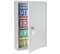 HMF Armario para Llaves de Acero, Caja de Llaves con Cerradura para Oficina, administración o Flota de vehículos | 64 Ganchos para Llaves | 45 x 30 x 8 cm | Gris Claro