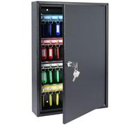 HMF Armario para Llaves de Acero, Caja de Llaves con Cerradura para Oficina, administración o Flota de vehículos | 64 Ganchos para Llaves | 45 x 30 x 8 cm | Negro