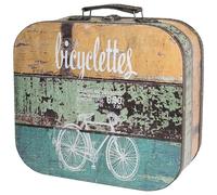 HMF Baúl vintage de madera, gran caja de almacenamiento con tapa y asa de cuero, almacenamiento elegante como idea de regalo para boda o cumpleaños | Bicicleta decorativa | 32 x 29,5 x 12 cm