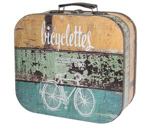 HMF Baúl vintage de madera, gran caja de almacenamiento con tapa y asa de cuero, almacenamiento elegante como idea de regalo para boda o cumpleaños | Bicicleta decorativa | 32 x 29,5 x 12 cm