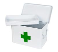 HMF Botiquín de metal para almacenamiento de medicamentos, 32,5 x 20 x 20,5 cm, blanco