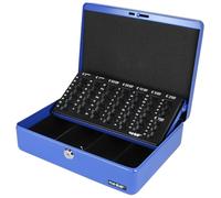 HMF Caja caudales con cerradura y bandeja para contar monedas, 30 x 24 x 9 cm | Azul