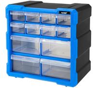 HMF Caja clasificadora para piezas pequeñas con 12 cajones, caja surtida para tornillos y herramientas, 24 compartimentos, 26,5 x 26,5 x 16 cm, color azul y negro