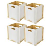HMF Caja de almacenamiento de madera compatible con la estantería KALLAX, caja de estantería para montar con asas para baño, habitación infantil y salón, juego de 4, 32 x 32 x 32 cm, Blanco
