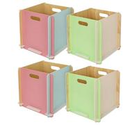 HMF Caja de almacenamiento de madera para encajar | Juego de 4 | Apto para Kallax | 32 x 32 x 32 cm | Multicolor