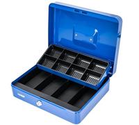 HMF Caja de caudales con Ilave, caja con 8 compartimentos para monedas, 4 bandejas para billetes, 30 x 24 x 9 cm | azul