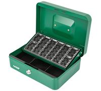 HMF Caja de caudales con Ilave, caja con bandeja para contar monedas en euros, 3 compartimentos para billetes | 25 x 18 x 9 cm | verde