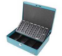 HMF Caja de caudales con llave, caja con bandeja para contar monedas en euros, 4 compartimentos para billetes, espuma en la tapa, modelo 10015-24, 30 x 24 x 9 cm, verde petróleo
