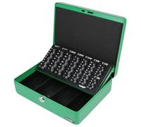 HMF Caja de caudales con llave, caja con bandeja para contar monedas en euros, 4 compartimentos para billetes, espuma en la tapa, modelo 10015-06, 30 x 24 x 9 cm, verde