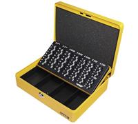 HMF Caja de caudales con llave, caja con bandeja para contar monedas en euros, 4 compartimentos para billetes, espuma en la tapa, modelo 10015-17, 30 x 24 x 9 cm, amarillo