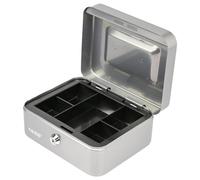 HMF Caja de dinero con cerradura, caja con inserto para monedas, 5 compartimentos para monedas | 20 x 16 x 9 cm | Plata