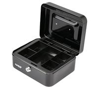 HMF Caja de dinero con cerradura, caja con inserto para monedas, 5 compartimentos para monedas | 20 x 16 x 9 cm | Negro