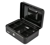 HMF Caja de dinero con cerradura, caja con inserto para monedas, 5 compartimentos para monedas | 25 x 18 x 9 cm | Negro
