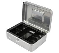 HMF Caja de dinero con cerradura, caja con inserto para monedas, 5 compartimentos para monedas | 25 x 18 x 9 cm | Plata