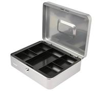 HMF Caja de dinero con cerradura, caja con inserto para monedas, 5 compartimentos para monedas | 30 x 24 x 9 cm | Plata