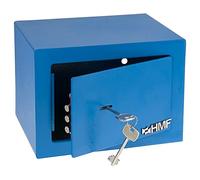 HMF Caja fuerte con llave, caja fuerte para muebles, safe compacto y resistente para hogar, oficina o hotel | 23 x 17 x 17 cm | Azul