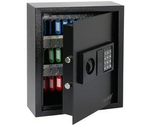 HMF Caja Fuerte para Llaves con Código Electrónico, Armario Guardallaves con Cerradura Digital | 48 Ganchos | 36 x 30 x 10 cm | Negro