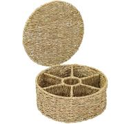 HMF Caja para Té de Algas Marina con 7 Compartimentos para Guardar Bolsitas de Té, Cesta de Almacenaje como Organizador para Cocina, Baño, Zona de Estar | 27 x 27 x 11 cm | Natural