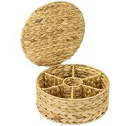 HMF Caja para Té de Jacinto de Agua con 7 Compartimentos para Guardar Bolsitas de Té, Cesta de Almacenaje como Organizador para Cocina, Baño, Zona de Estar | 27 x 27 x 11 cm | Natural