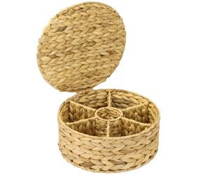 HMF Caja para Té de Jacinto de Agua con 7 Compartimentos para Guardar Bolsitas de Té, Cesta de Almacenaje como Organizador para Cocina, Baño, Zona de Estar | 27 x 27 x 11 cm | Natural