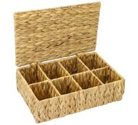 HMF Caja para Té de Jacinto de Agua con 8 Compartimentos para Guardar Bolsitas de Té, Cesta de Almacenaje como Organizador para Cocina, Baño, Zona de Estar | 33 x 21 x 10 cm | Natural