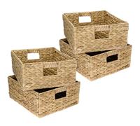 HMF cesta de almacenaje compatible con KALLAX medio compartimento, cesta tejida de jacinto de agua con asas | Juego de 4 | 30 x 34 x 15 cm | Natural