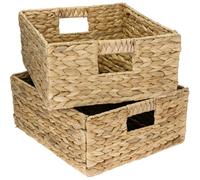 HMF cesta de almacenaje compatible con KALLAX medio compartimento, cesta tejida de jacinto de agua con asas | Juego de 2 | 30 x 34 x 15 cm | Natural