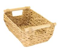 HMF Cesta de almacenaje trenzada de jacinto de agua, cesta con asas de madera para baño, cocina y salón, 32 x 22 x 12 cm